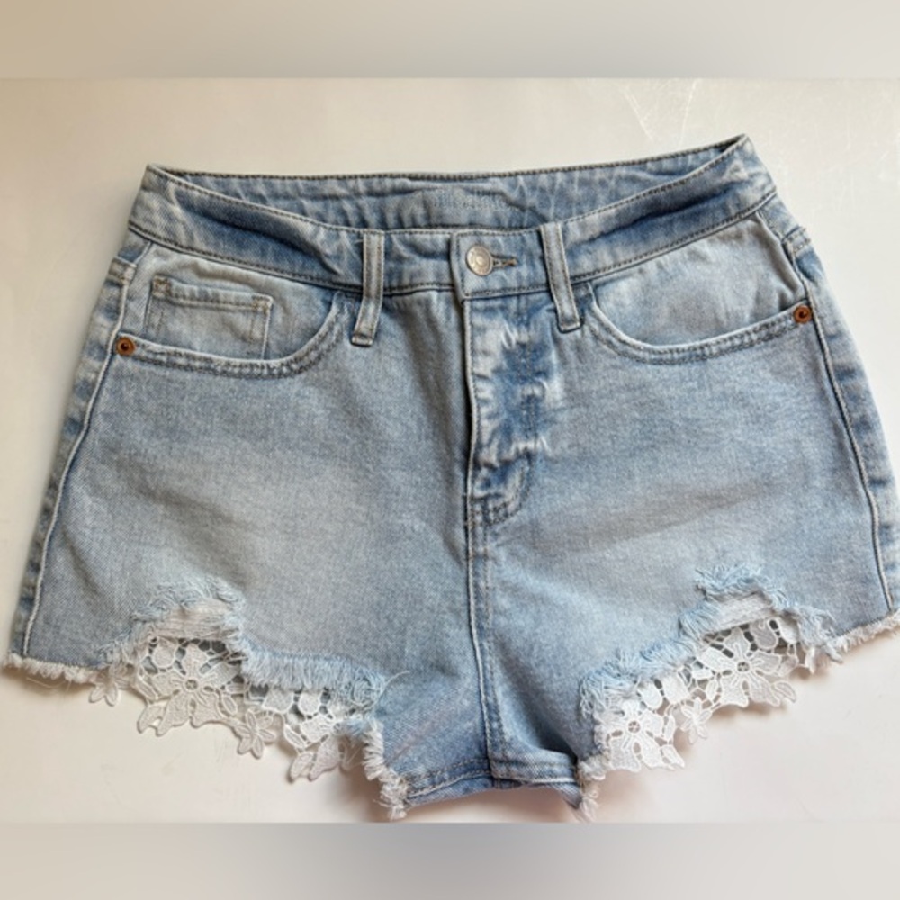 Wild Fable Light Blue Denim Shorts with Lace Trim